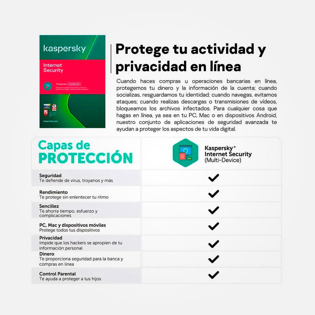 Antivirus Kaspersky Internet Security 1 PC, Licencia por 1 Año, Blister